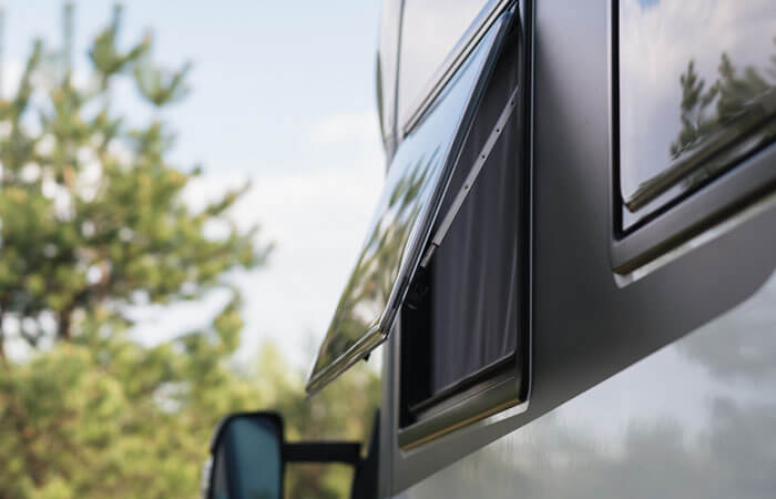 Close Up Of A Window In A Motorhome, Rest In A Van